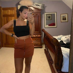 Orange Front Zipper Skirt